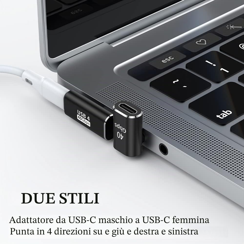 Adattatore USB C ad angolo retto (confezione da 2), connettore USB C maschio a USB C femmina da 90 gradi per Steam Deck, Switch, MacBook, Tablet, Telefono e altri dispositivi di tipo C