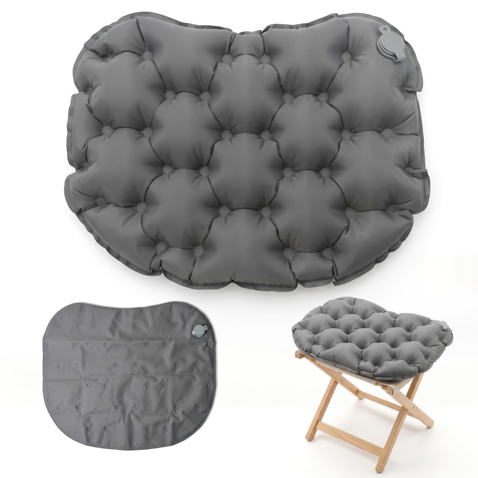 Solvio Inflatable Travel Seat Cushion - Soft Sitter Air Cushion for Long Sitting, Camping & Stadium - Lightweight Foldable Portable Seat Pad for Airplane, Car, Office Chair & Outdoor (Dark Grey)
