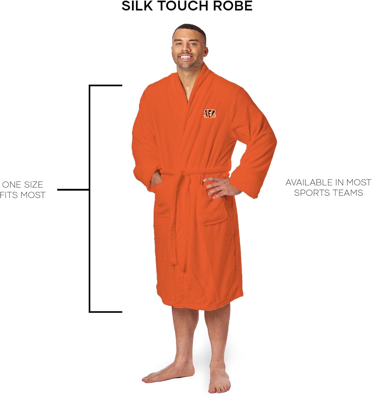 Northwest NFL Cincinnati Bengals Adult Unisex Silk Touch Bathrobe, Large/X-Large, Orange, Officially Licensed Loungewear, Soft Plush Polyester - Image 5