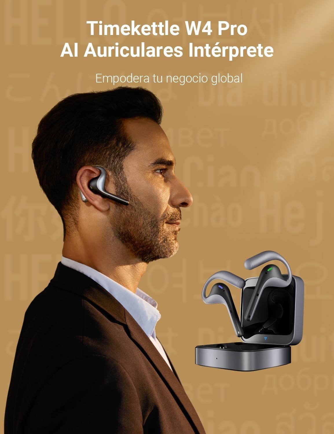 Timekettle W4 Pro Al Auriculares Intérpretes, Traducción Simultánea Bidireccional, Dispositivo Traductor que Soporta 40 Idiomas, auriculares traductor en tiempo real para Vídeos y Llamadas Telefónicas
