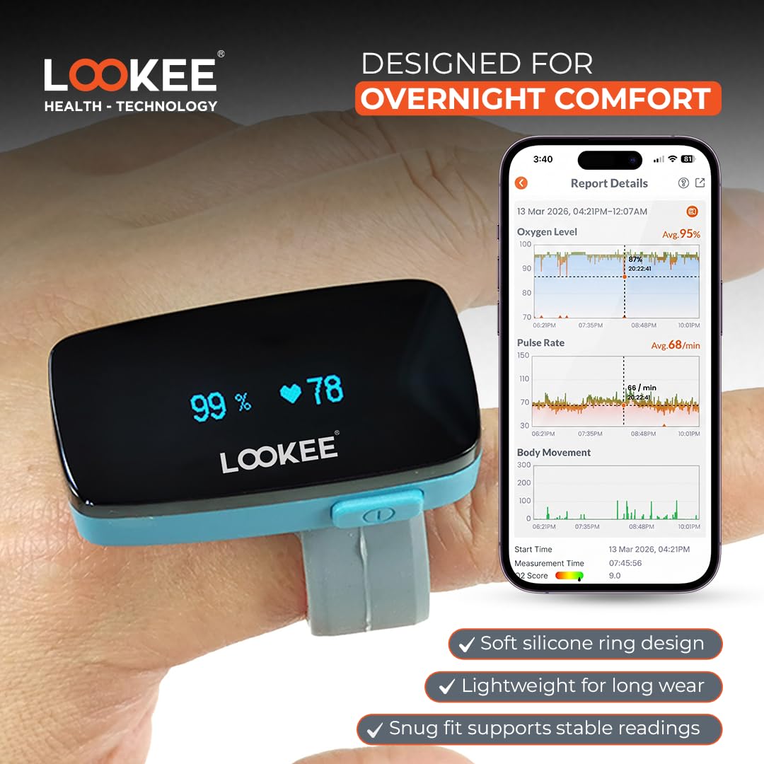 LOOKEE O2 Monitor | Sauerstoff- und Herzfrequenz-Tracker | Vibrationsbenachrichtigung für niedrigen O2-Level | Kostenlose mobile App für Schlafeinblicke | Nur für Fitness, Sport oder Luftfahrt
