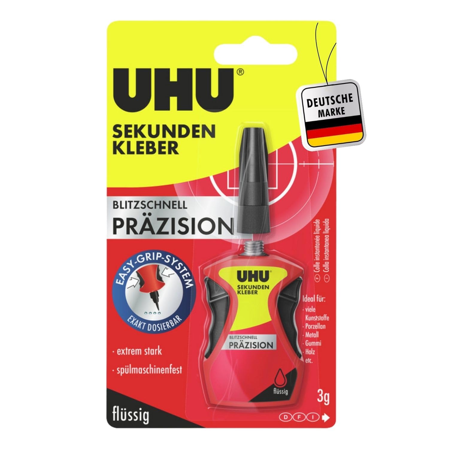 UHU Sekundenkleber extra stark | 3g Kleber für präzises, dosiertes Kleben | Sekundenkleber flüssig für Kunststoff, Metall, Holz, Keramik, Porzellankleber | Superkleber & Kunststoffkleber