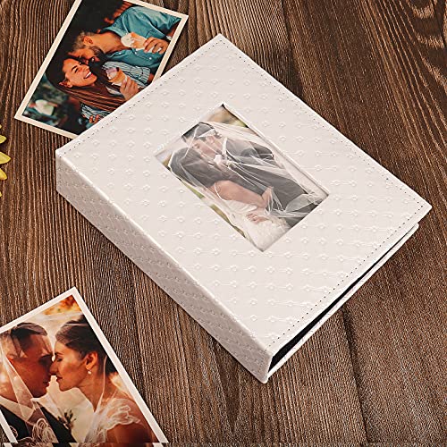 RECUTMS-200-Pocket-Album-4x6-Small-Photo-Albums-PU-Leather-Cover-Wedding-Album-Family-Baby-Anniversary-Graduation-Travel-Album-Personalized-Cover-Photo-Book-White