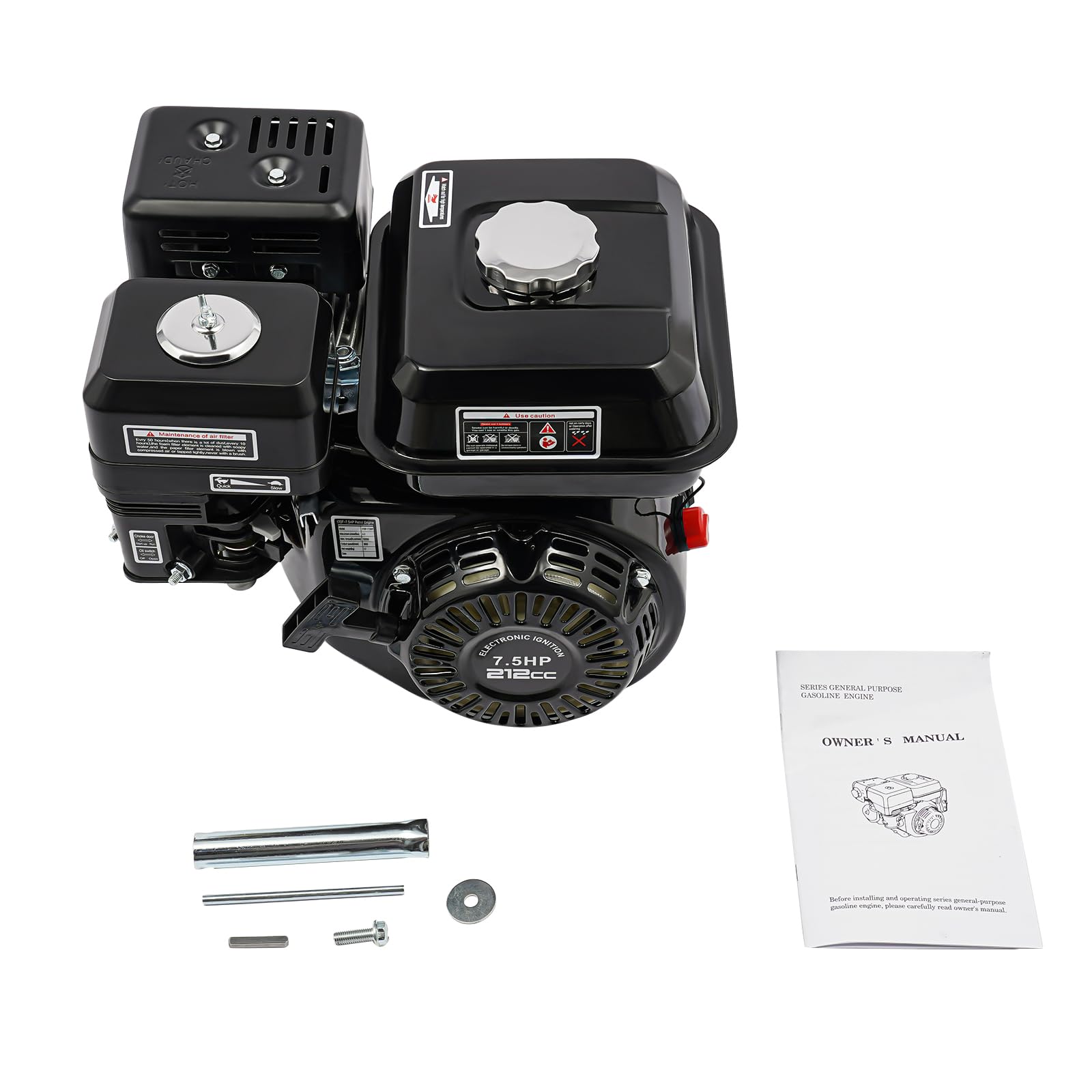 Moteur à essence 7,5 CV 4 temps - Moteur sur pied - Moteur de rechange - Moteur monocylindre - Avec sécurité en cas de manque d'huile - Arbre de 20 mm de diamètre - Refroidi à l'air - 3600 tr