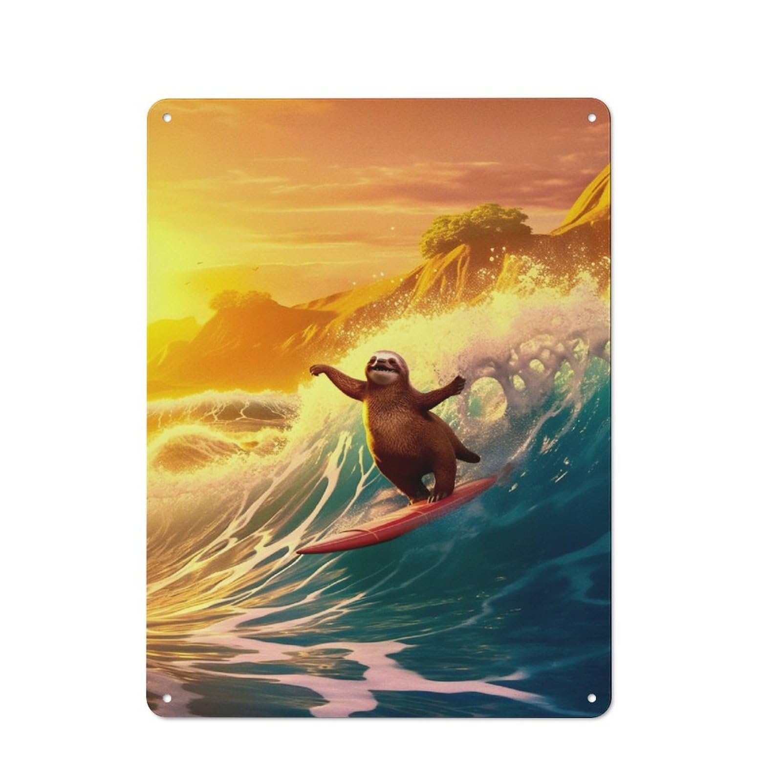 Junmoney Amazing Sloth Holiday Beac Tin Wall Plaque 40X30cm With For Bar Or Restaurant, For Hospitality Decor Collectors