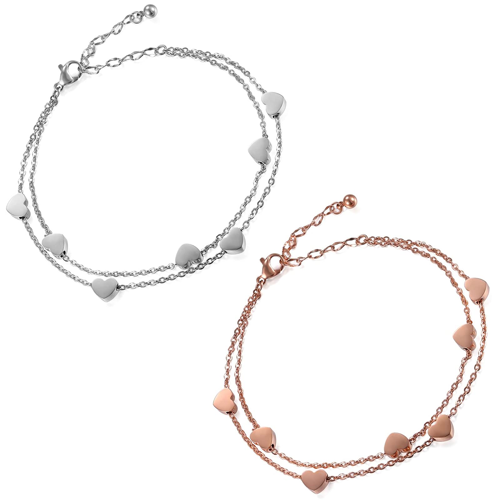 Flongo 2 Stück BFF Armbänder Unendlichkeitszeichen und Herz Freundschaftsarmband aus Edelstahl Silber und Roségold Armbänder für Beste Freundinnen/Schwestern/Mutter und Tochter