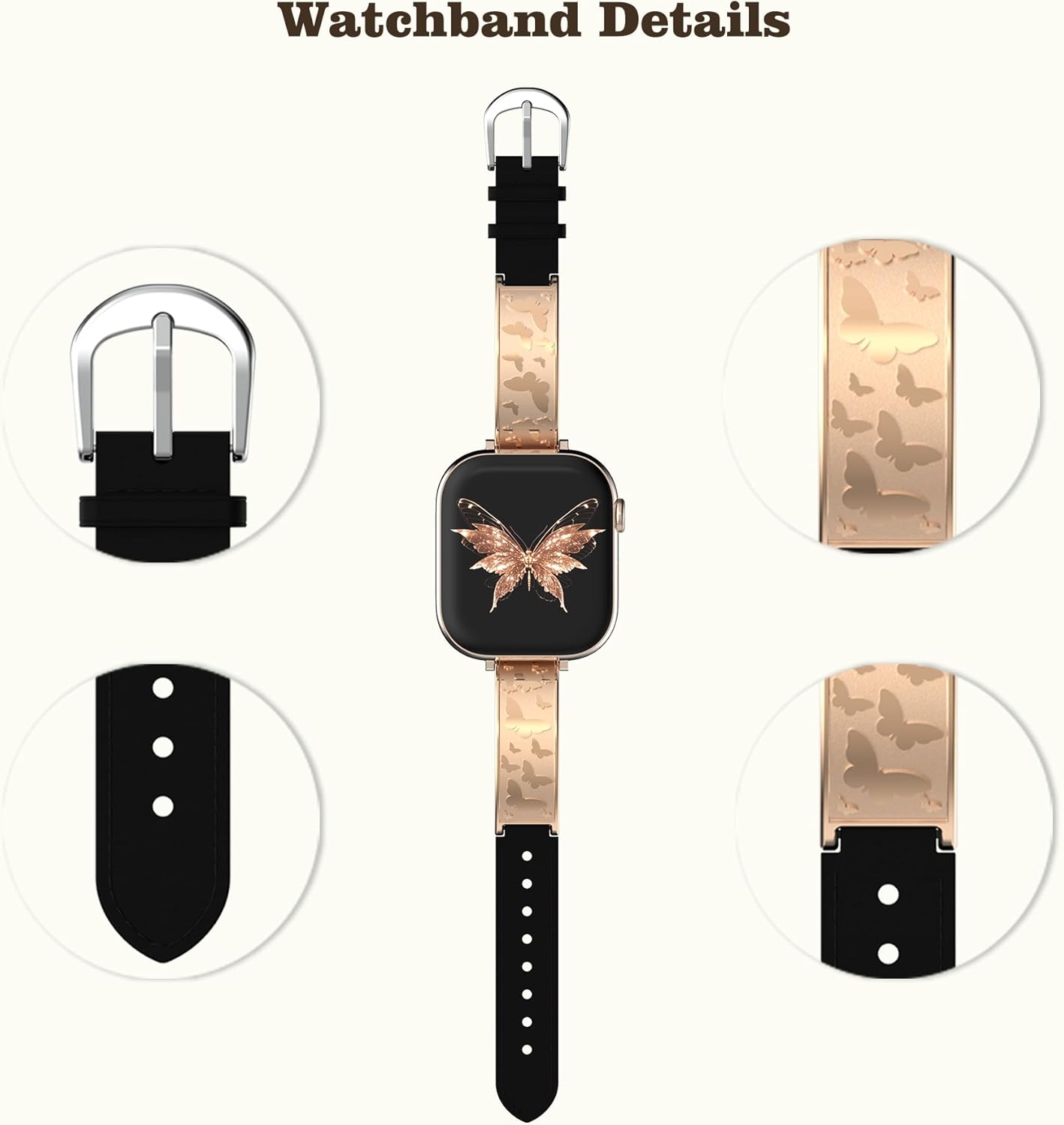 Engraved Strap Compatible with Apple Watch Band Suitable for Women 40mm 41mm 38mm 42mm 44mm 45mm 46mm 49mm Stainless Steel Retro Pattern Engraving and Leather Strap for iWatch Series 10 9 8 7 6 5 4 3 2 SE Ultra