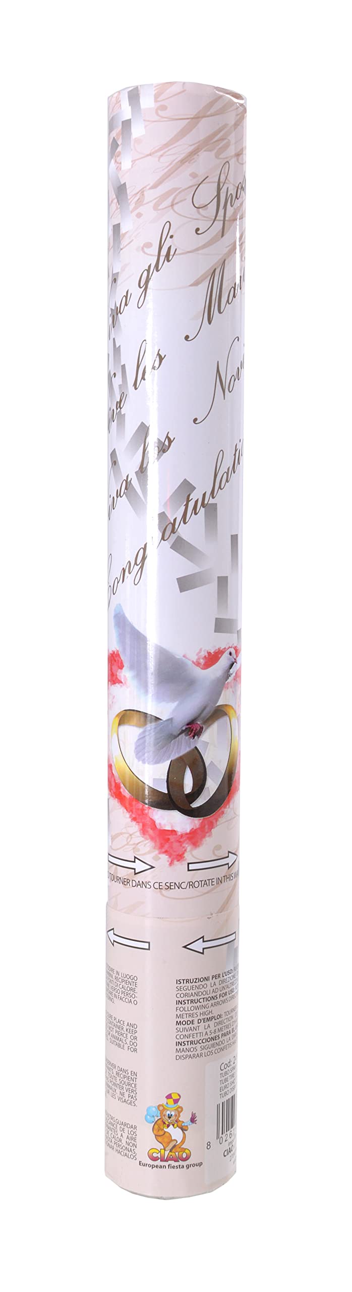 Ciao, Weiß 12er Set Party Popper Röhre Kanone Konfetti Hochzeit (40 cm), Stück, 24903.12