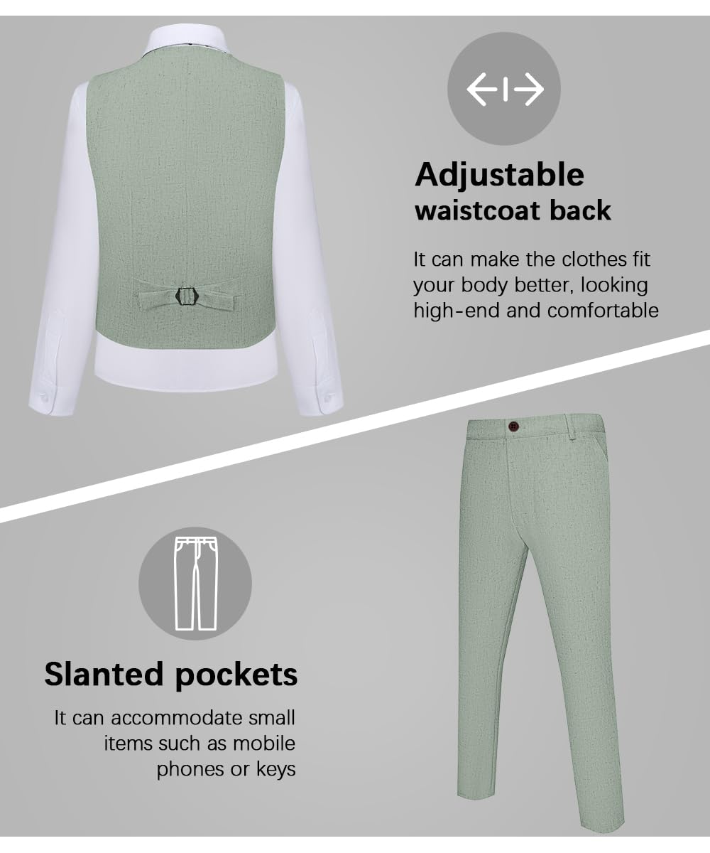 Completo da uomo in lino leggero da 3 pezzi, composto da giacca, gilet, pantaloni, stile casual, completo per matrimonio, lavoro, ballo di fine anno
