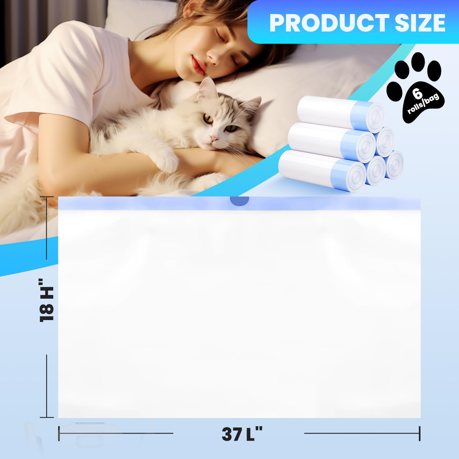 60 Pack Jumbo Cat Litter Bags - 3MIL Extra Thick Leakproof Litter Box Liners, 37"x18" Heavy Duty Drawstring Cat Litter Liners for Automatic Litter Box, Odor Control Disposable Kitty Litter Bags 6 Roll - image 3