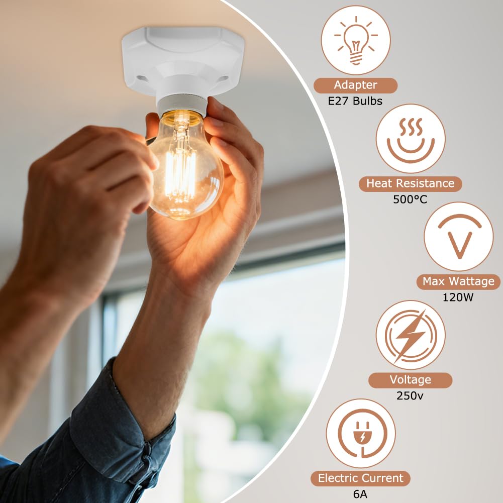 URAQT 4 oprawki do lampy E27, lampa sufitowa E27, oprawka ścienna biała do żarówek LED, AC220-250 V, oprawka LED na ścianę i sufit, korytarz, schody, piwnicę, uchwyt sufitowy