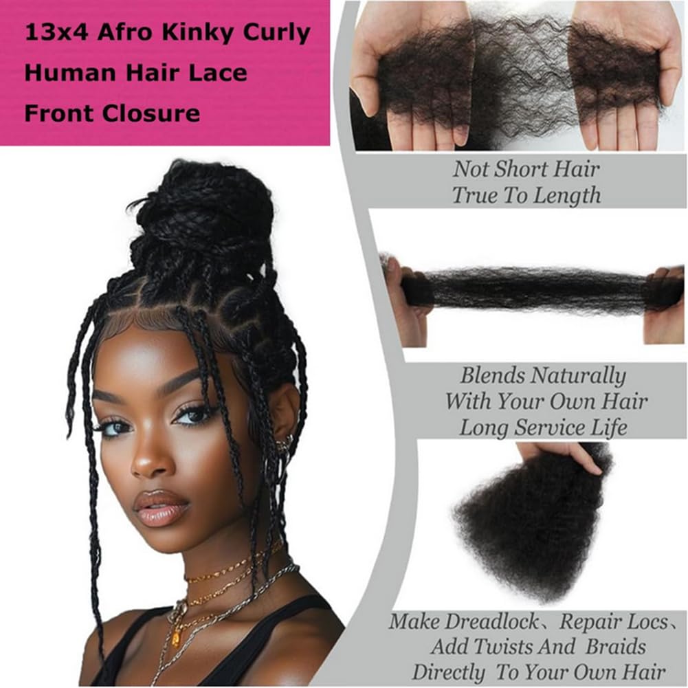 Raw Human Hair 13x4 Afro Kinky Curly Lace Frontal Closure Piece 12inch,Ultra-Thin SKINLIKE nvisible HD Lace Front Closure Only