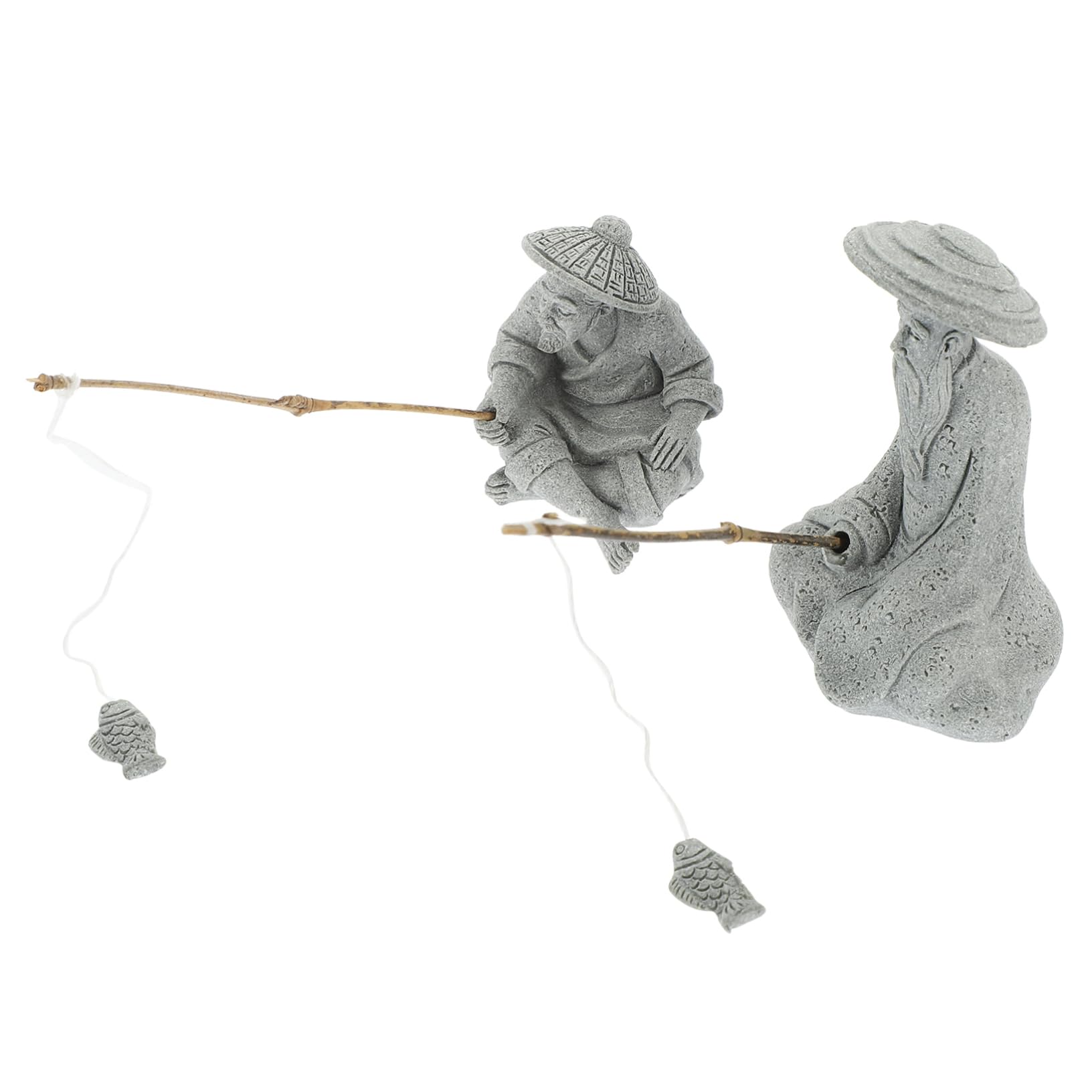 CIMAXIC Fishing Clay Figure Fisherman Sculpture Fish Tank Decors Mini Sand Garden Ornament