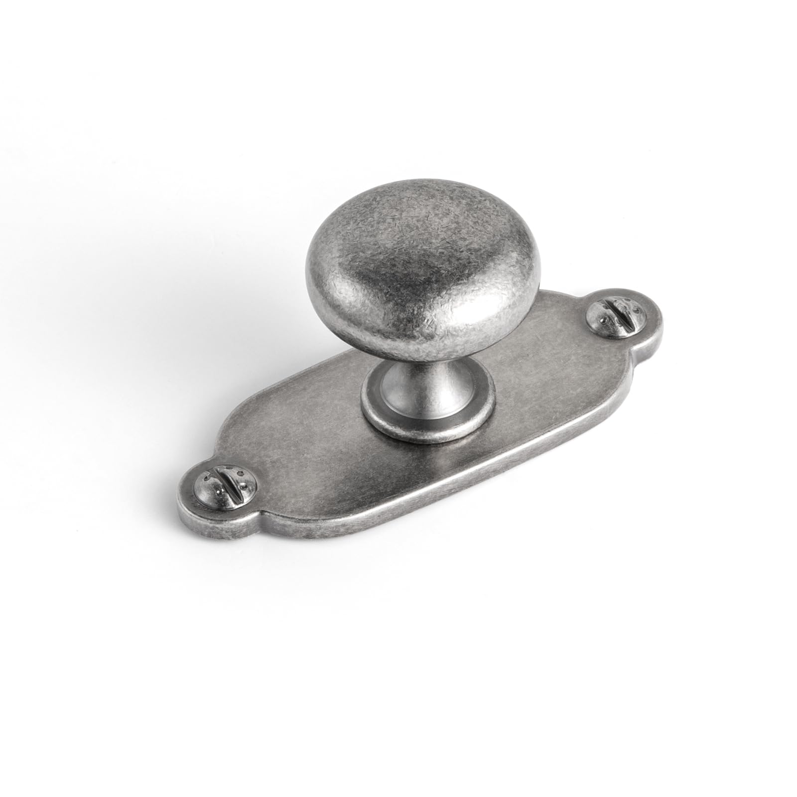 Goo-Ki Antique Sliver Zinc Alloy Cabinet Knob with Backplate - Single Hole Center Cabinet Pull Hardware for Bedroom, Kitchen, 2 Pack（8611-G013）