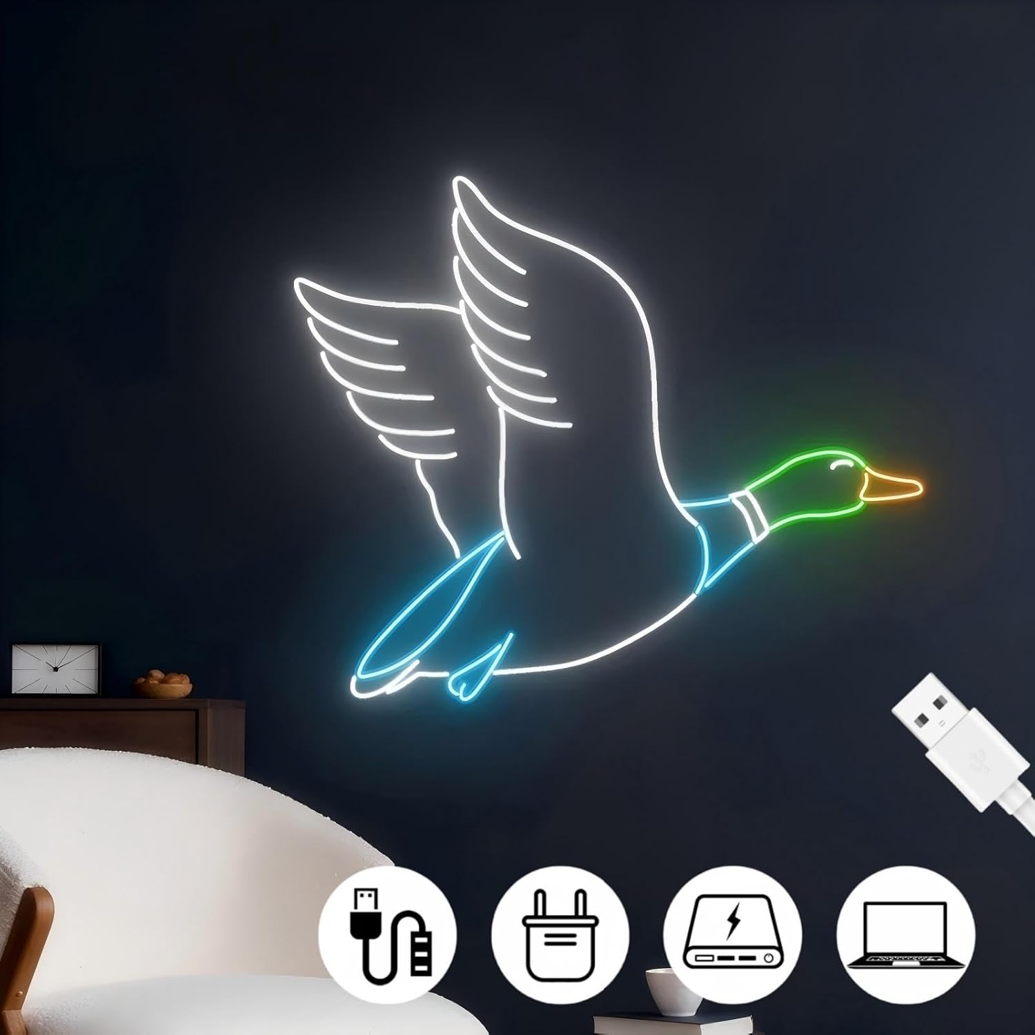 Flying Duck Neon Light, Cute Duck Animal Lamp Personalized Wall Decor, Dimmable Birthday Party Decorations for Home, Patio, Garden, Hotels, Stores, Clubs, Gift for Friends, Family and Kids