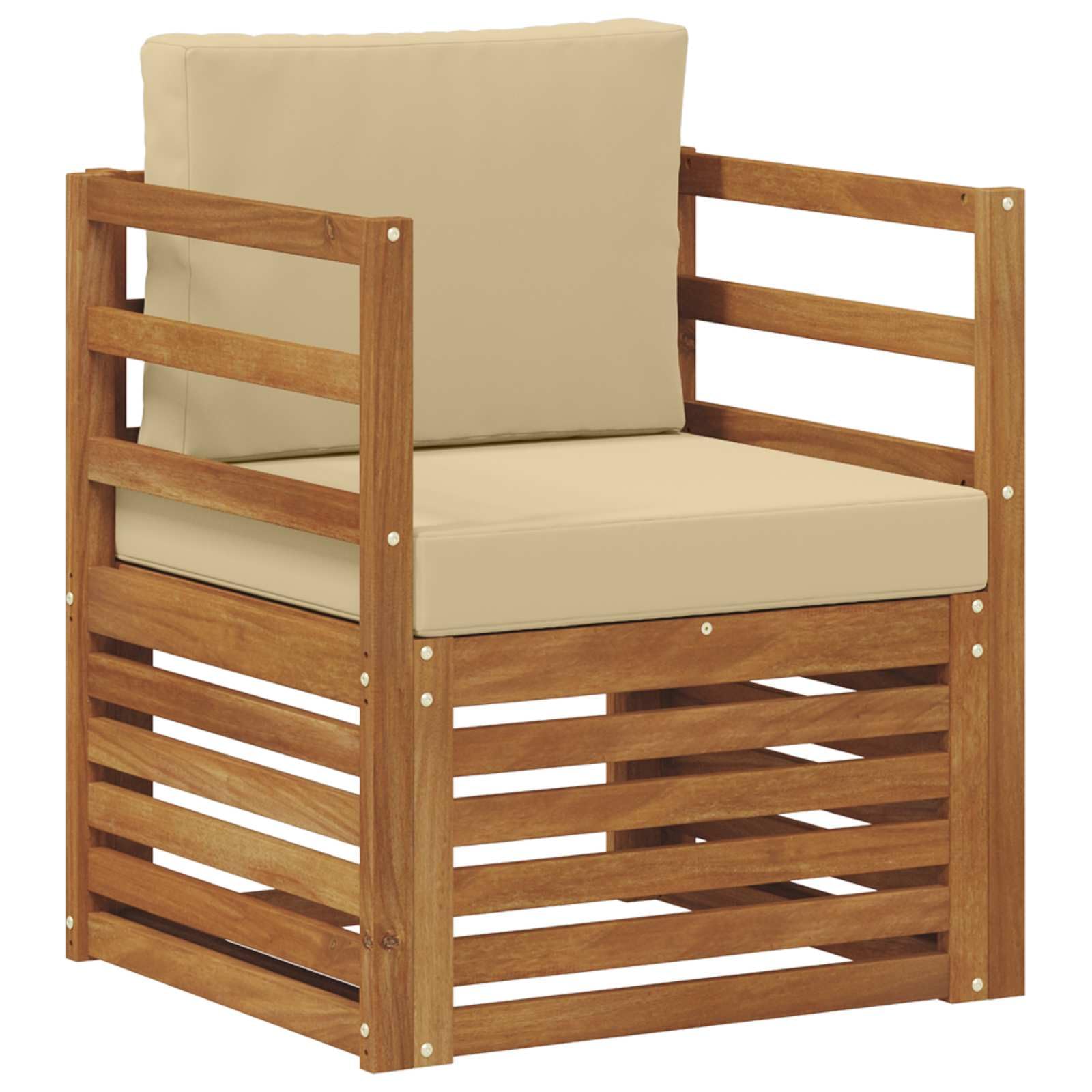 Canapé d'extérieur en bois d'acacia massif et coussin beige pour jardin