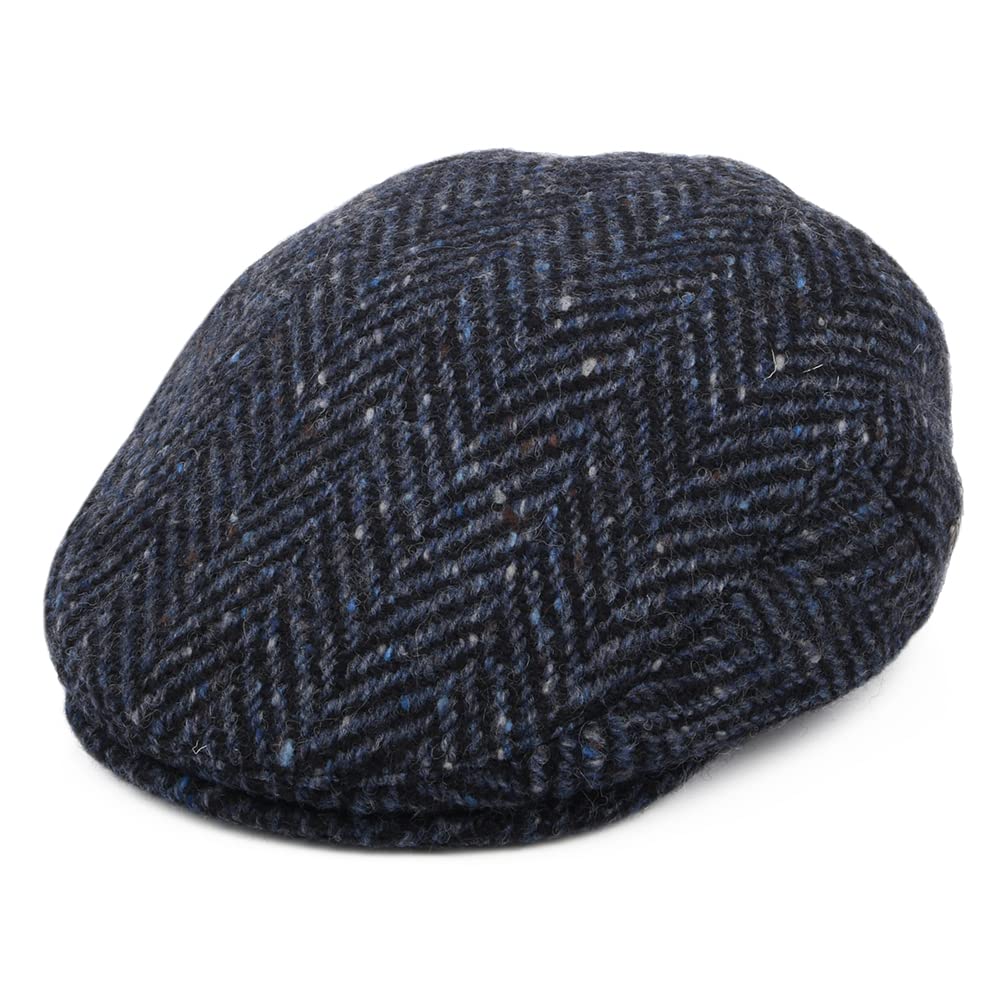 Jaxon & James Heavyweight Donegal Tweed Herringbone Dunmore Flat Cap - Navy-Black - Large
