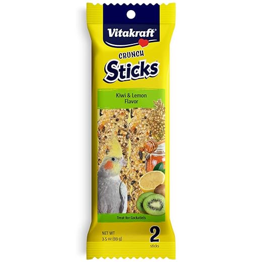 Vitakraft Crunch Sticks Kiwi & Lemon Flavor Bird Treat for Cockatiels (2 Sticks), 3.5 oz