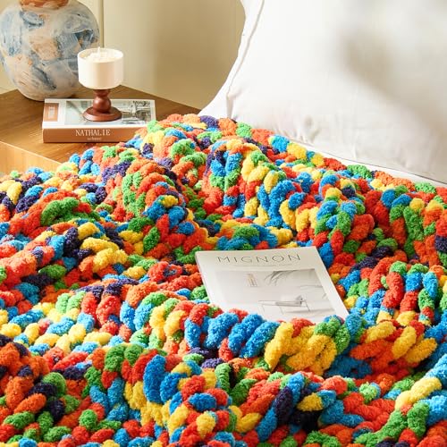 Image of Inhand Chunky Chenille Yarn for Hand Knitting, Thick Bulky Blanket Yarn for Crocheting, Soft Fluffy Yarn for Crochet Gifts & Crafts for Women /Beginners, 8 Pack (29.5 yds /8.4 oz Each), Rainbow-Mix