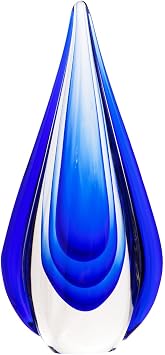 Luxury Lane Hand Blown Water Drop Sommerso Art Glass Sculpture for Home Decor 11 inch Tall Centerpiece Table Decoration