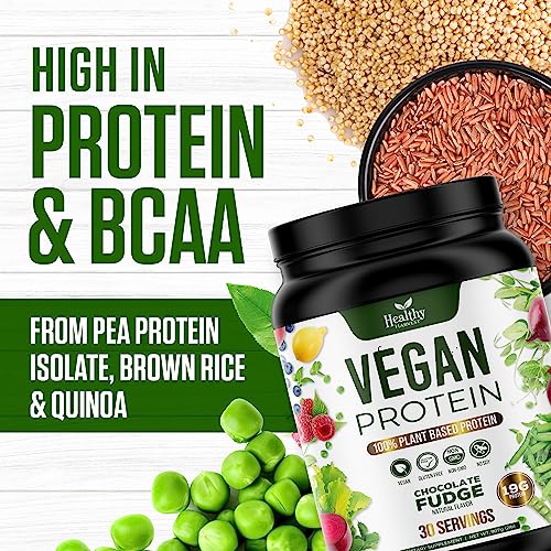 Healthy Harvest Vegan Protein Powder - 100% Plant Based Protein Blend from Pea, Brown Rice & Quinoa - Superfoods & BCAAs - Perfect or Smoothies & Shakes - Natural Chocolate Flavor - 2 LB, 30 Servings - Image 4