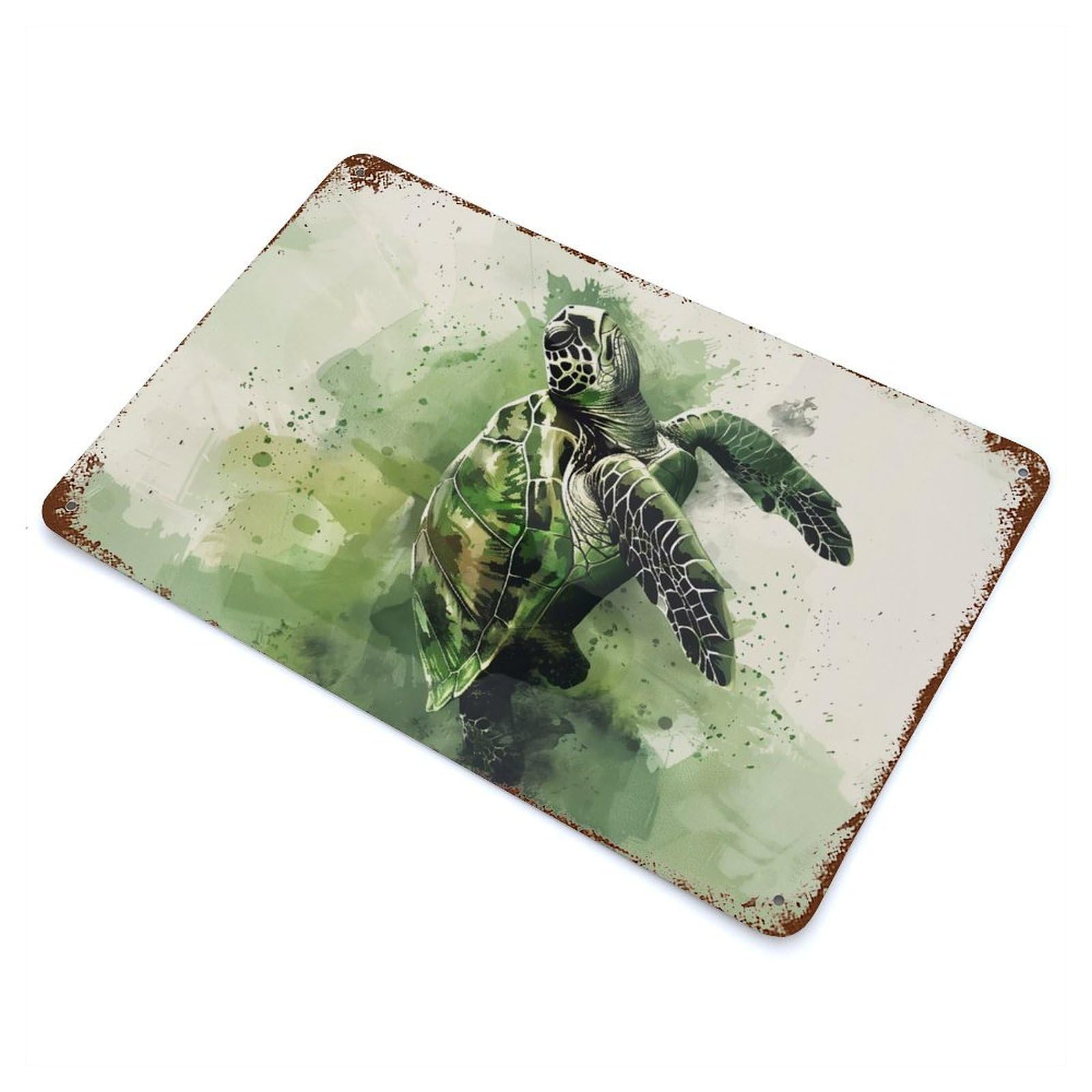 Retro Metal Sign with Green Sea Turtle Watercolor Design 11.8"x7.9", for Living Room, Hallway And Home Decor, Farmhouse Wall Decor