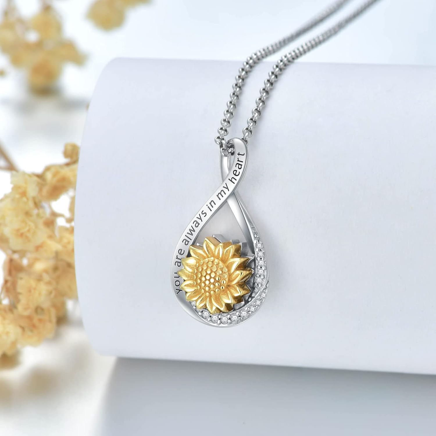 MONGAS Sunflower Urn Necklace for Ashes 925 Sterling Silver You Are My Sunshine Keepsake Necklace for Ashes Infinity Sunflower Cremation Jewelry Gifts for Loved Ones Women - Image 4
