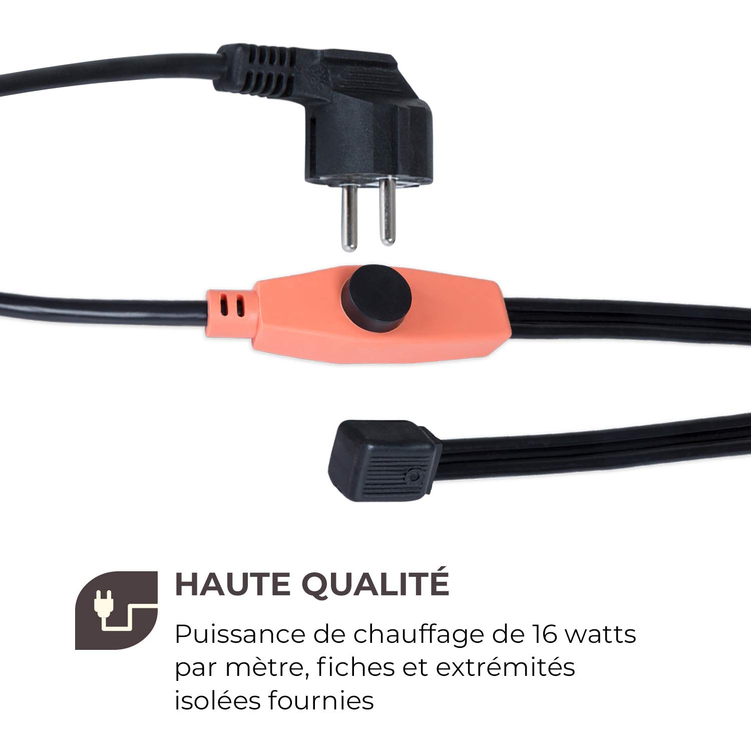 Waldbeck Flow Wire 4 - câble de protection antigel, 4m, s'allume au-dessous de 6 ° C et s'éteint au-delà de 13° C, fil de cuivre, protection IP68 pour une utilisation en extérieur, noir