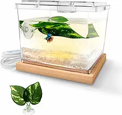 MoonOrange Kit de aquário Mini Betta com base de luz LED, aquário pequeno para espaço temporário, tanque de cubo empilhável de 1 litro com folha betta para peixes pequenos, insetos, camarões,