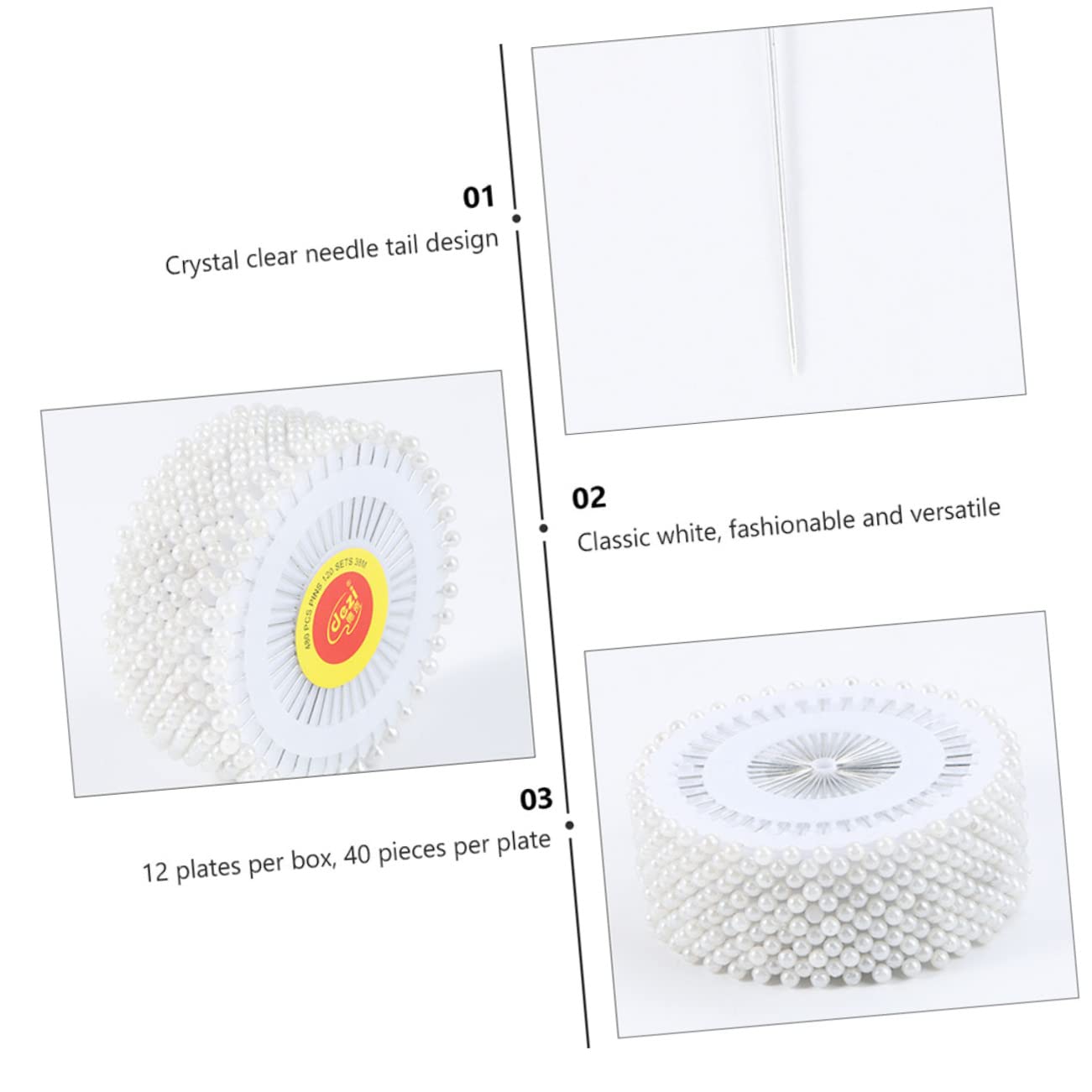 HOMSFOU 3 Series Alfileres con Cabeza De Unidades Resistente para Decoración De Ropa Y Ramos De Boda Puntas Afiladas para Fácil Inserción Y Flores para Manualidades Y 960 Piezas X 3