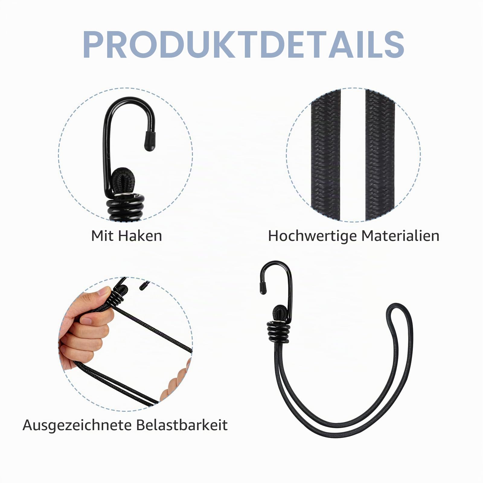 5 Stück Mülltonnenschlösser, 55 cm, schwarz, universal, strapazierfähig, Mülltonnendeckelriemen, Bungee-Seile mit Haken für starken Wind, Sturm, verhindern Tierkramen und Verschütten