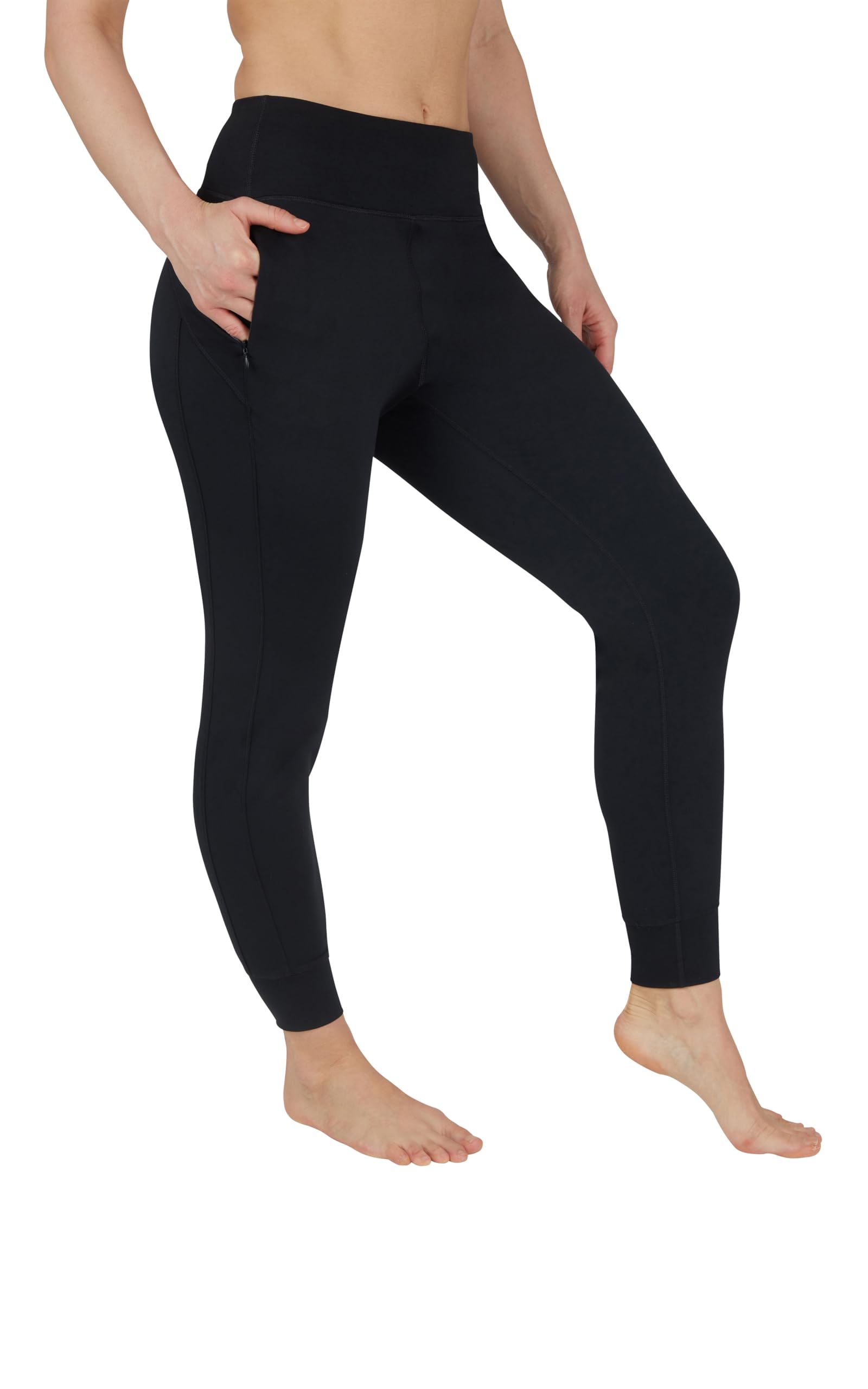 90 Degree By Reflex Womens Jogger Athletic High Waisted Running Sweatpants Workout Pant with Zippered Pockets - Black - Medium