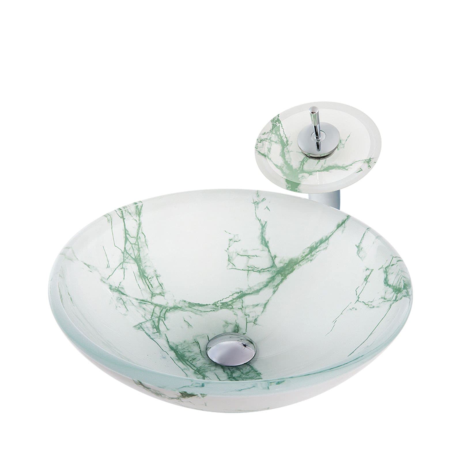 Vasque en verre trempé vert marbré et robinet complet pour lavabo de salle de bain moderne