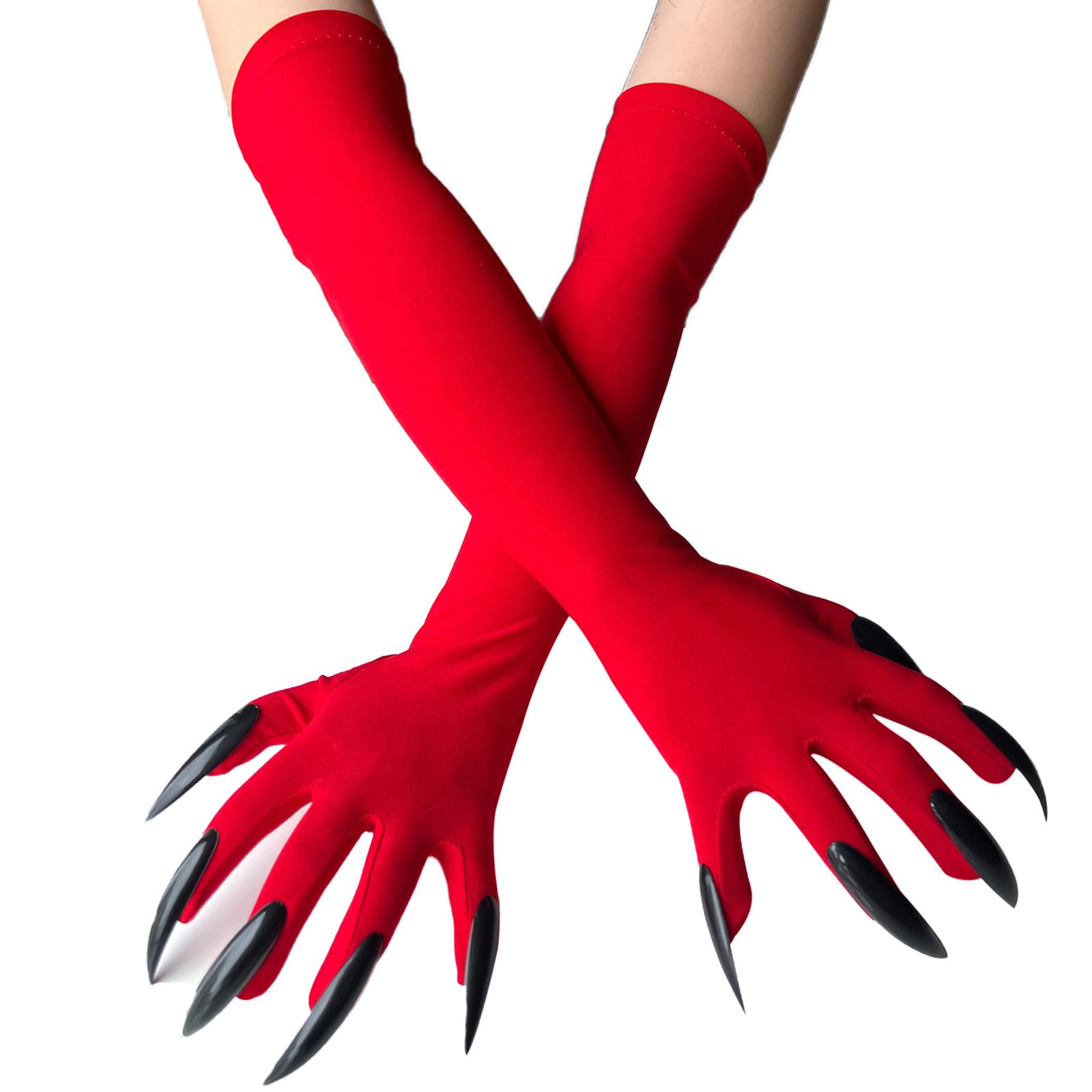 NiceYnn Halloween Paw Gloves, Long Nail Scary Paw Gloves with Elbow Length Fingernails, Devil, Witch, Cat & Wolf Claw Design
