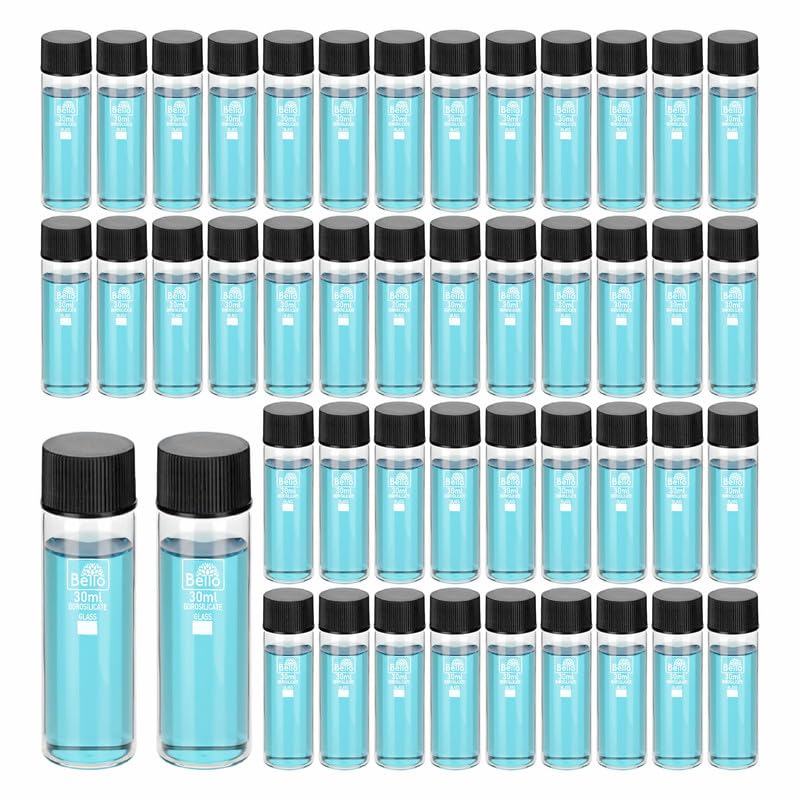 Image of Bello 40pcs-30ml Clear Glass Vials Culture tube with Screw Caps Glass Sample Vial with PE Stopper, Leak-Proof Glass Bottles Containers for Cosmetics Perfume Making Lab Laboratory