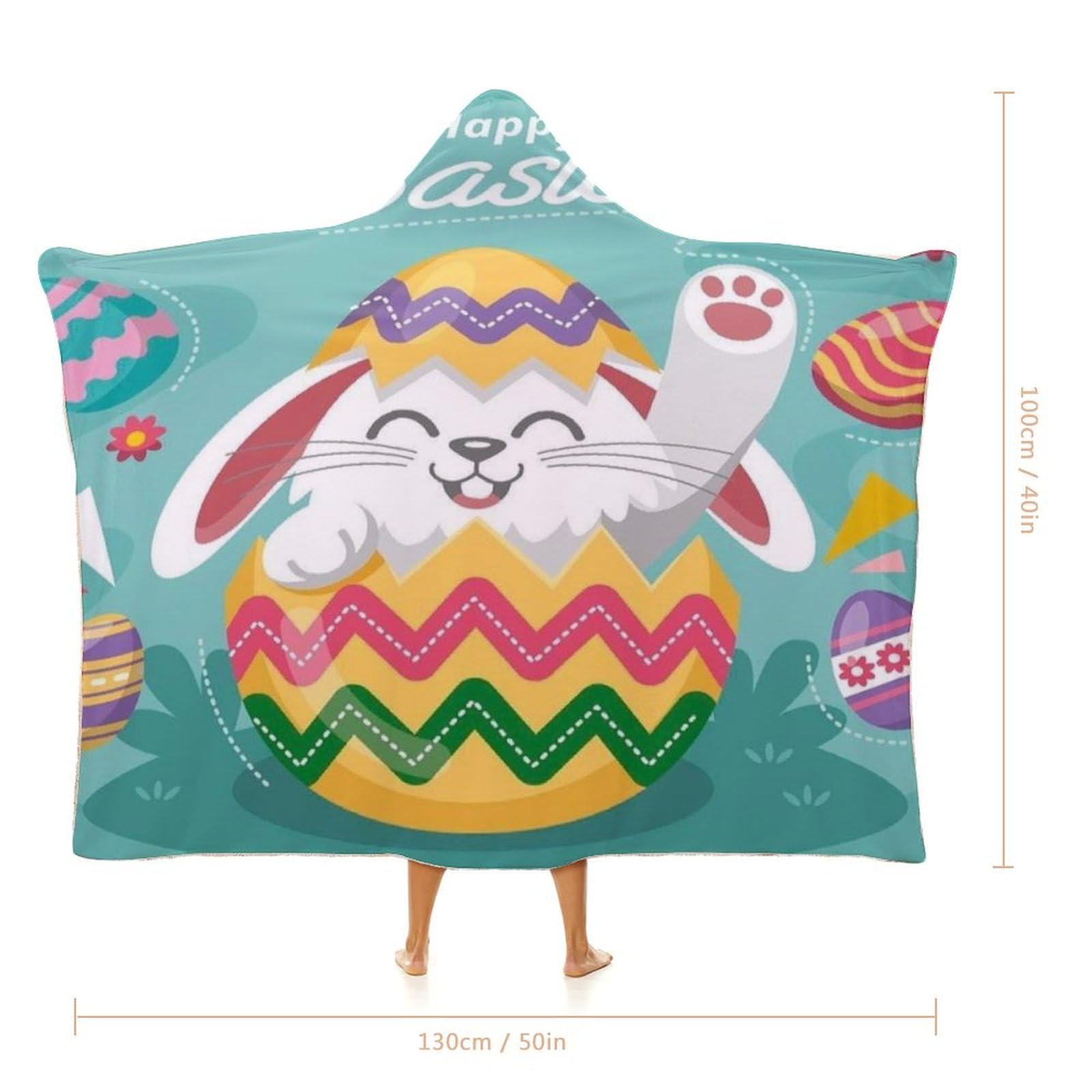 Snbidmk Happy Easter Sayings Blanket Super Soft Fleece Bunny Blanket Gifts for Kids, Cute Easter Decor Rabbit Egg Wearable Blanket for Home-50