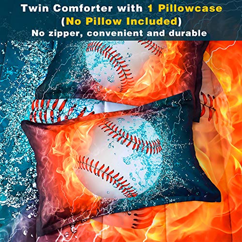 Andency 3D Baseball Comforter Twin(66X90 Inch), 2 Pieces(1 Baseball Comforter, 1 Pillowcase) Sport Microfiber Baseball Comforter Bedding Set For Boy Kids #TOP5