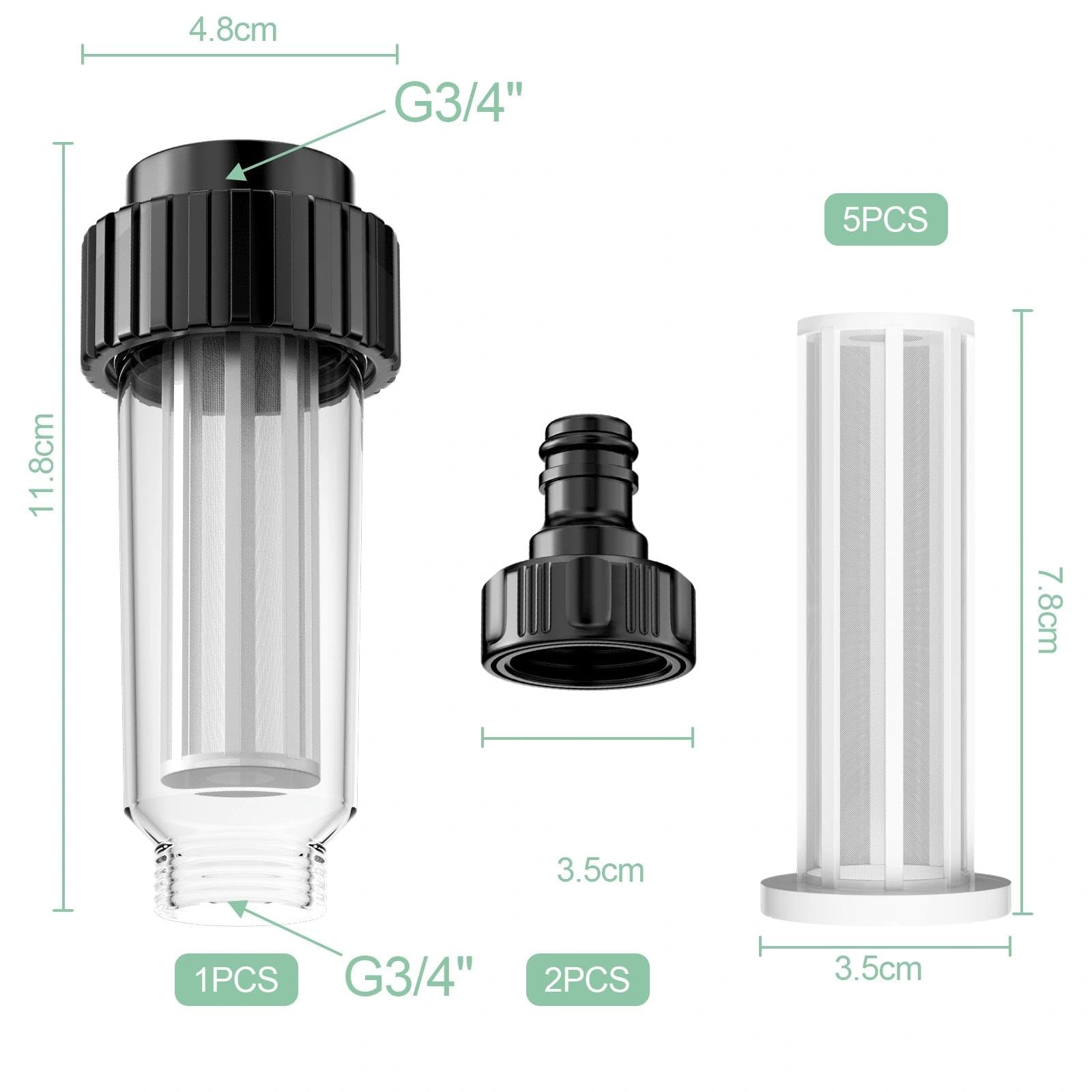 Filtro Riego Goteo, Filtro para Manguera de Agua, Prefiltro de 3/4 Pulgadas para Hidrolimpiadora de Alta Presion, Juego de Filtros de Agua Universales para Jardín, con núcleo del Filtro