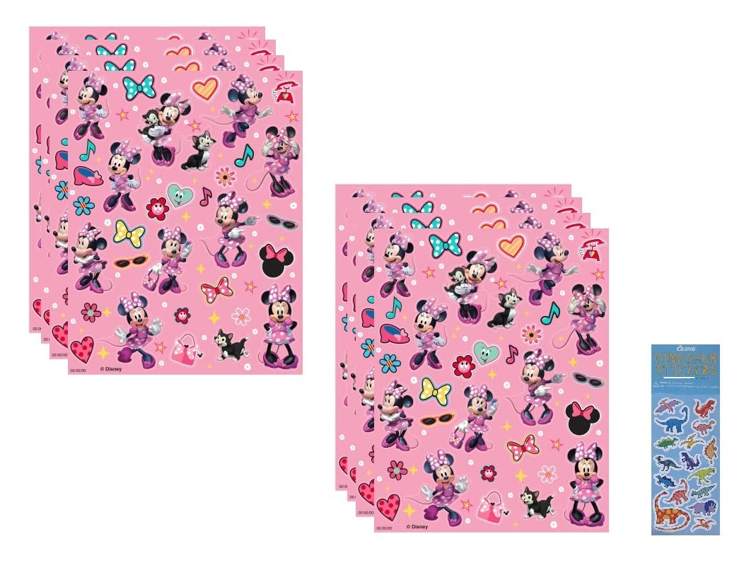 Esave Minnie Mouse Birthday Party Supplies Bundle Pack includes Party Favor Sticker Sheets - 8 Sheets