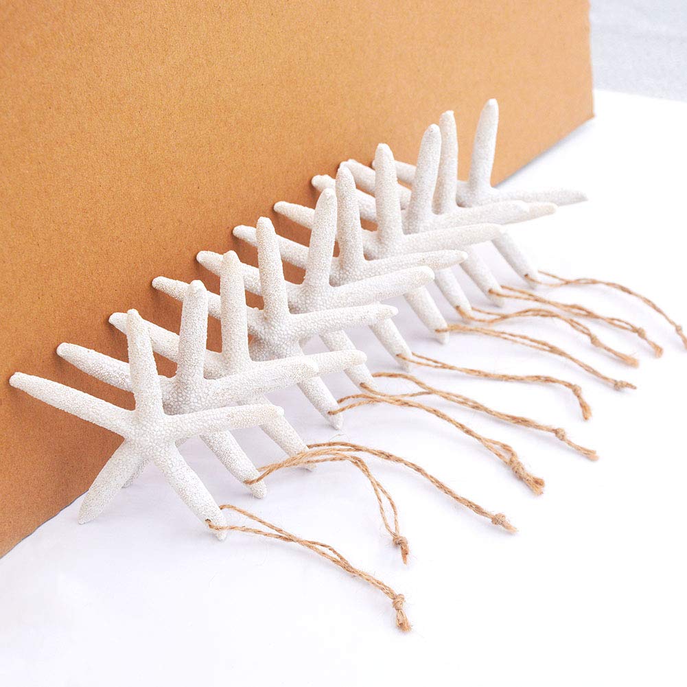 SCF2017 10pcs 10cm Artificial Resin Starfish with Rope Christmas Tree Ornament Beach Wedding Decoration(White)