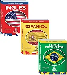 Kit 3 Mini Dicionários Escolar Língua Portuguesa, Espanhol e Inglês