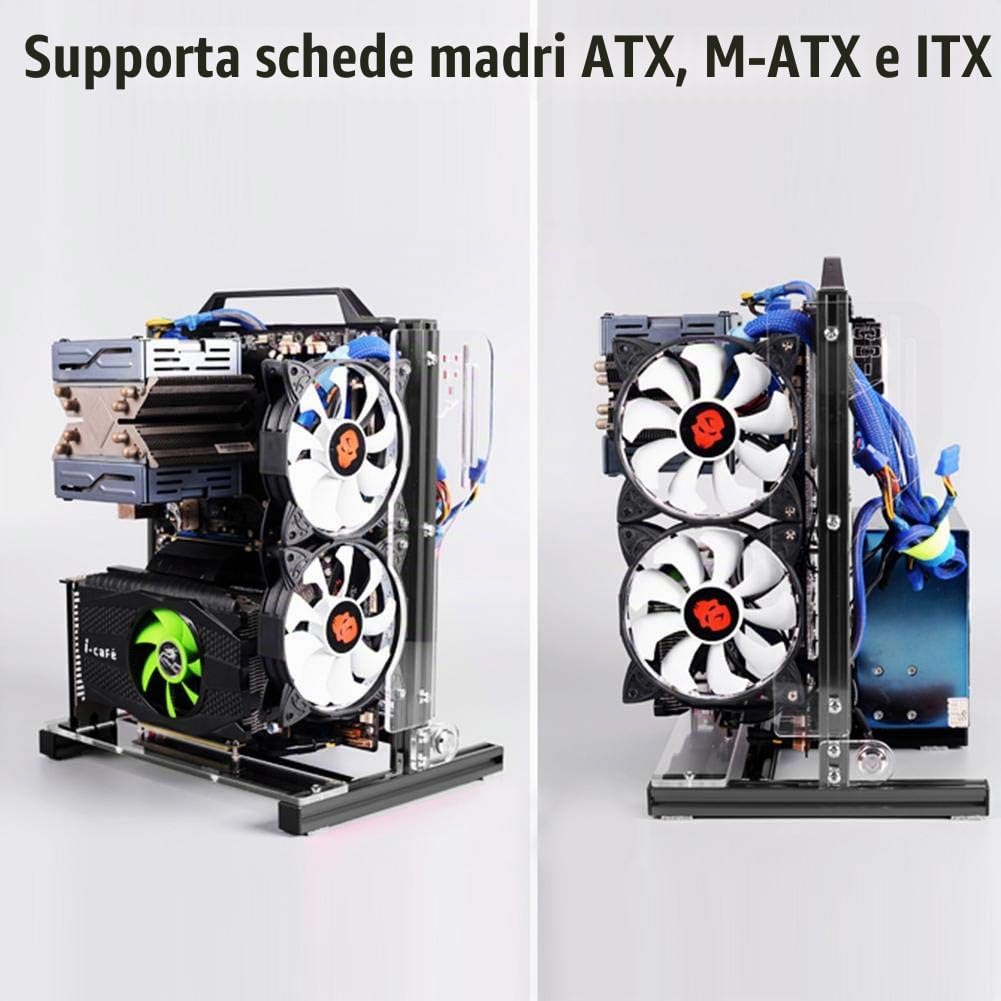 Custodia aperta per PC ATX/M-ATX/ITX - Supporto verticale per overclocking - Manico aperto fai-da-te profilo in alluminio 20x20 Nero