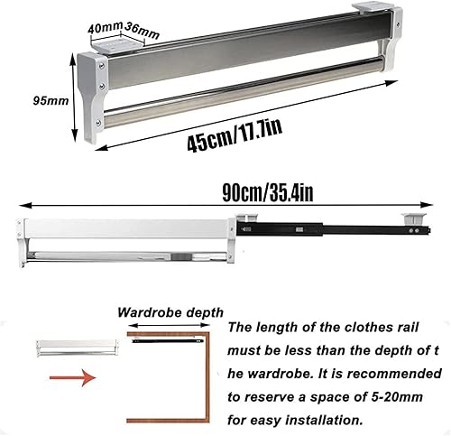 Miniatura 8 de Perchero extensible con pista deslizante, barra de armario extraíble ajustable de 11.8-23.6 in, perchero organizador de armario para almacenamiento