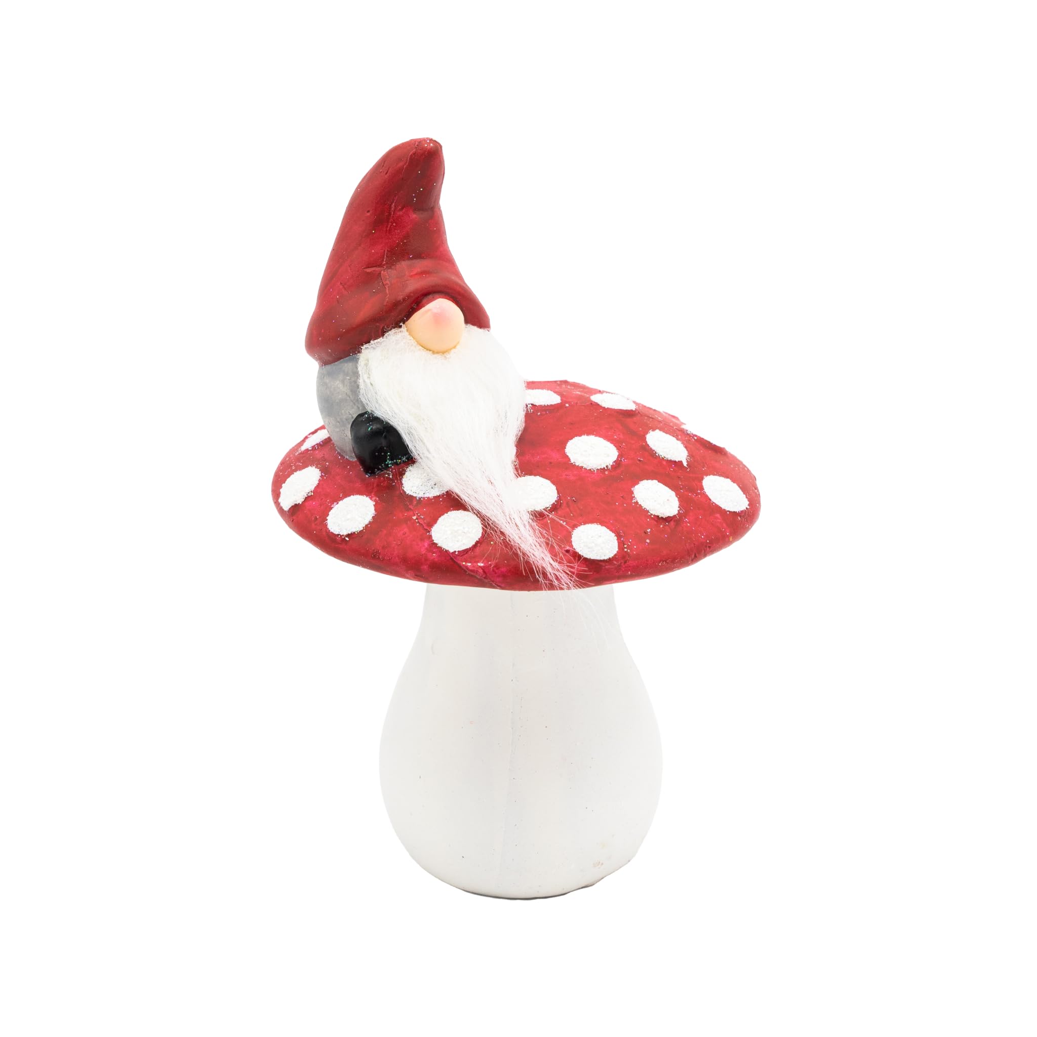 HEITMANN DECO Toadstool with Gnome - Ceramic Figure in White/Red, Approx. 18 cm - Fairytale Autumn Decoration for Window, Table & Shelf