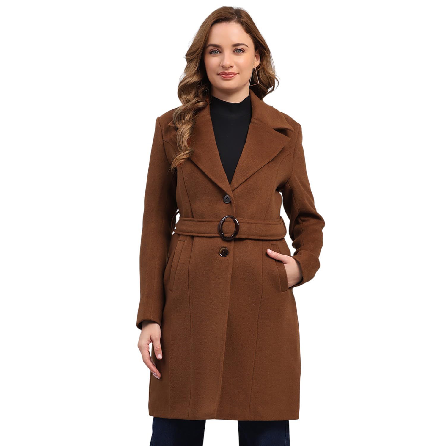 Womens Regular Fit Solid Collared Neck Button Closure Full Sleeve Winter Coat Warm Woolen Overcoat for Ladies | Stylish Long Sleeve Buttoned Jacket (Pack Of 1)-image-15