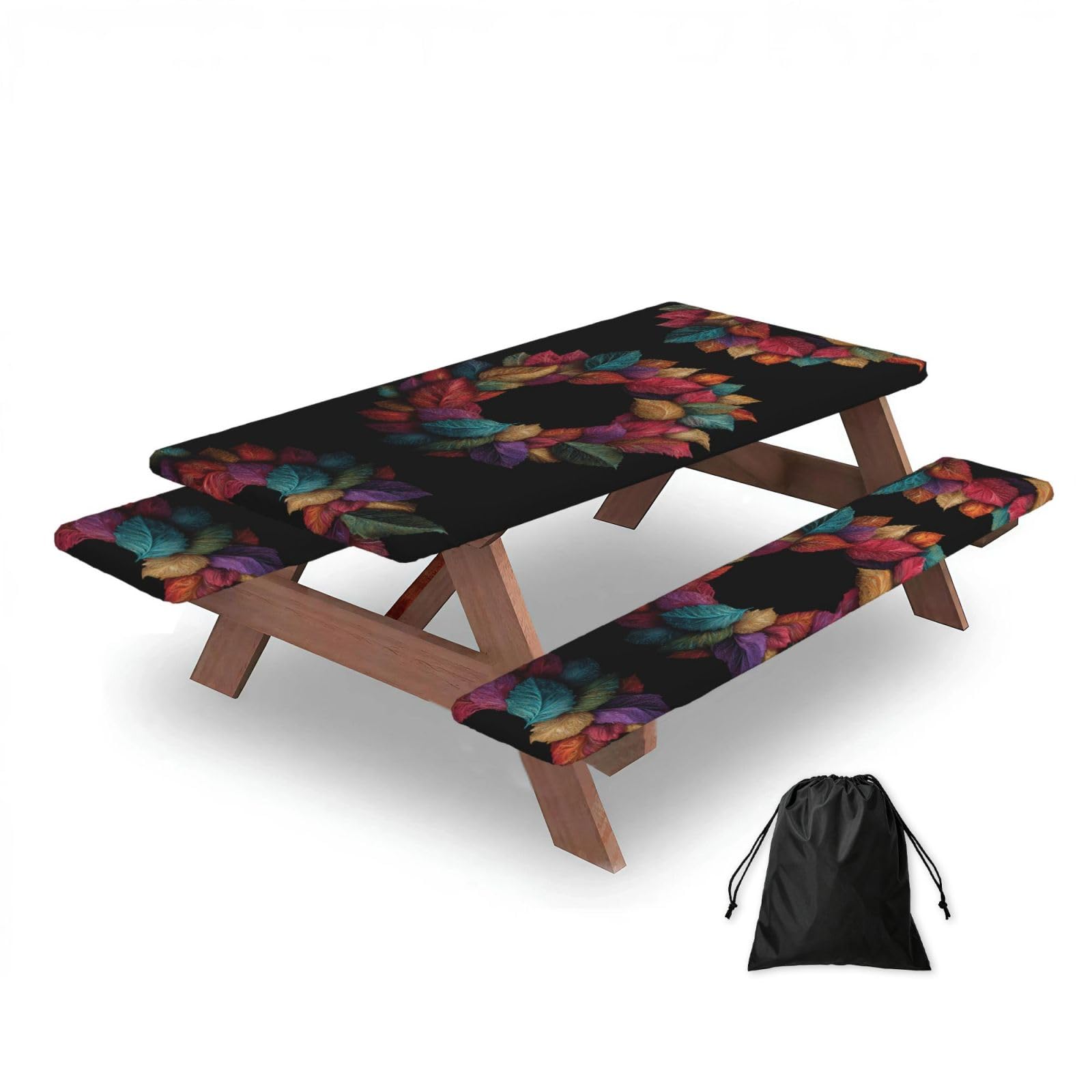 Zqytgfdc Black Leaf Ring Rectangular Water-Repellent Picnic Tablecloths, Outdoor Camping, Picnic, Bbq