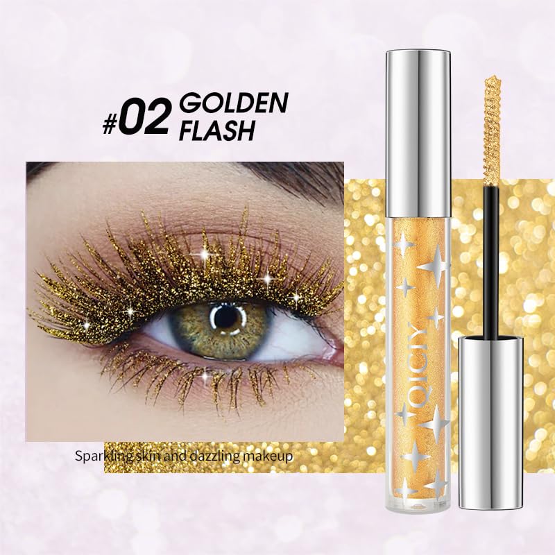 Samkeen Glitter Mascara, Color Mascara Eyeshadow, Waterproof, Transparent, Glitter Diamond Silver/Gold/Purple Lashes - Image 3