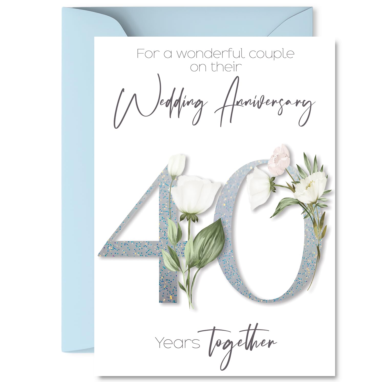 40th Anniversary Card for Women and Men, Fancy Floral Flowers