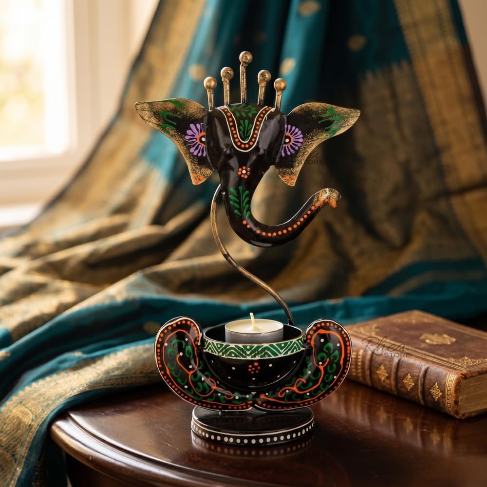 Home Decor Items - Home Decoration Gift for Living Room - House Warming Wedding Gift - Metal Ganesha Showpiece - Ganesha Tealight Candle Holder for Anniversary Return Gift for Women Men-image-17