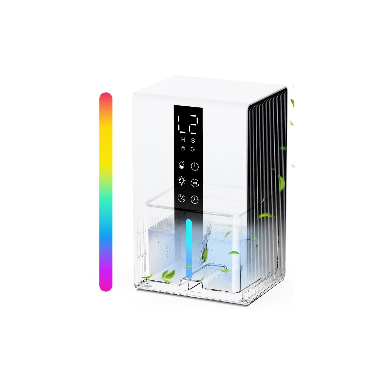 Deshumidificateur d Air avec 1800ML - Déshumidificateur Électrique 2 Vitesses et 2 Modes, Dégivrage Automatique et Arrêt Automatique, Minuterie 6-48H et Éclairage RGB - pour Salle de Bain et Chambre